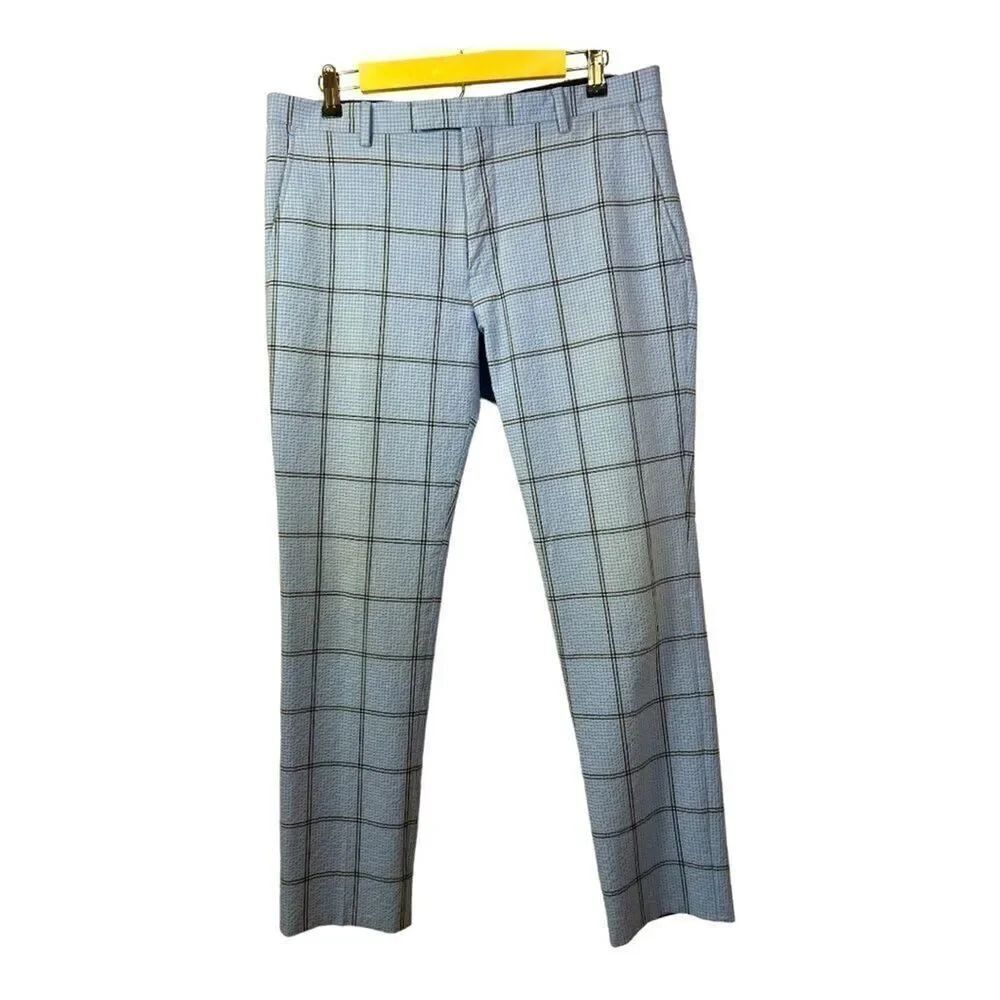 TWISTED TAILOR Men’s Flat Front Windowpane Cosmic Trouser Pants Blue Size 34R